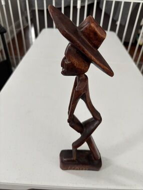 Handcrafted Brown Wooden Hat Figurine Sculpture - Home Art Accent